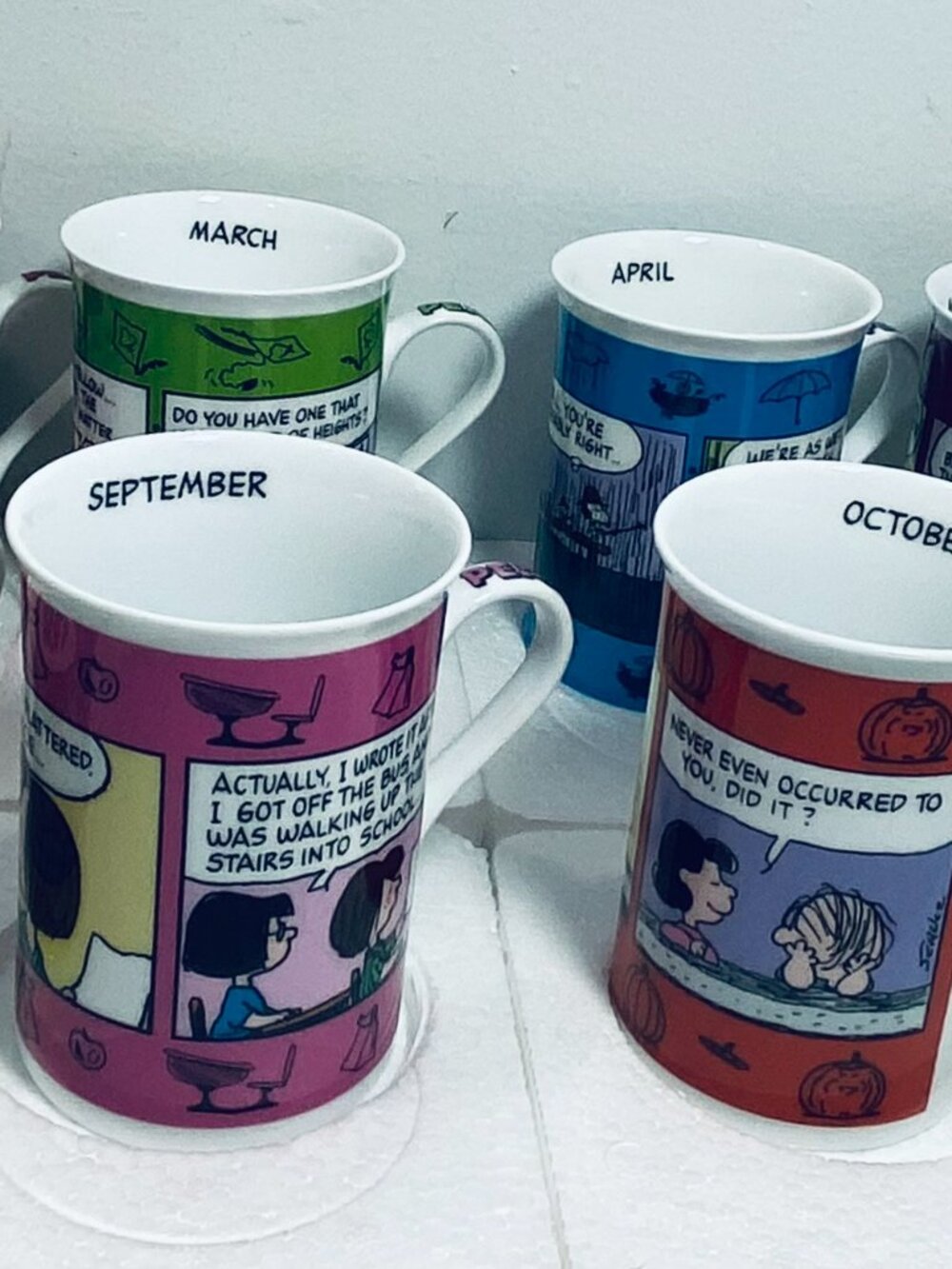 12 Peanuts Calendar Mugs Danbury Mint 1999 Complete Set W/Boxes, Never Displayed